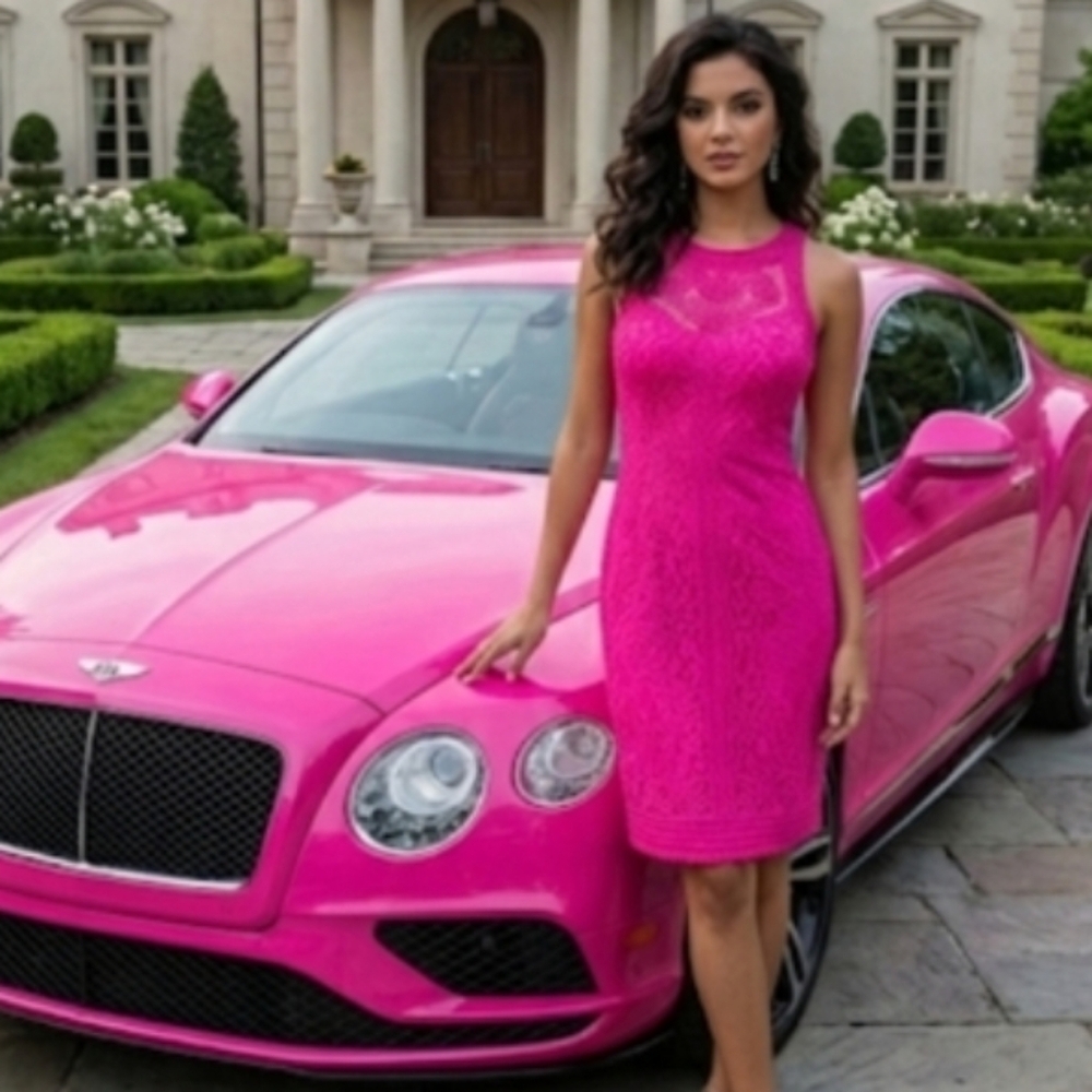 Sue Wong Pink Midi Dress Elegant